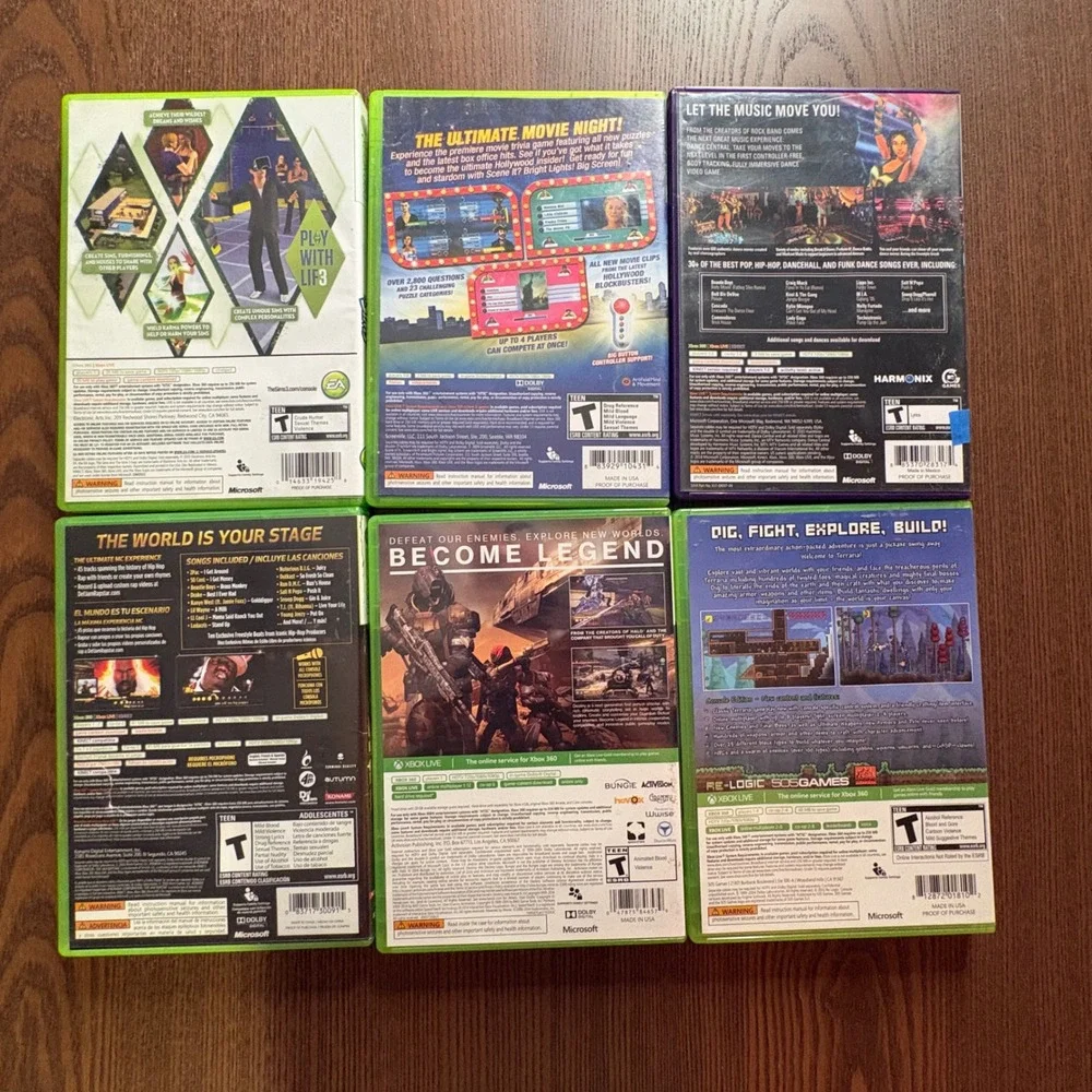 Xbox 360 Game Lot Sims 3 Destiny Terraria Scene It Dance Central Def Jam Rapstar